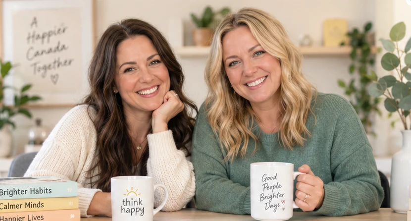 Concept illustration of two smiling women in a welcoming space